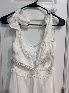 White Lace-Trim Tie-Strap Slip Dress